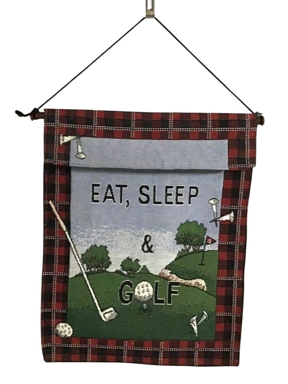 Windham Weavers Vintage 2001 Eat Sleep and Golf Tapestry Wall Hanging